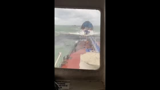 Two tanker ships sinking in Kerch Strait, Russia