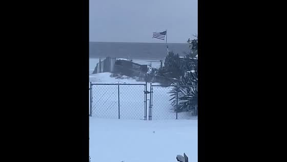 Blizzard-like snow and strong winds hit Lower Currituck, North Carolina, USA