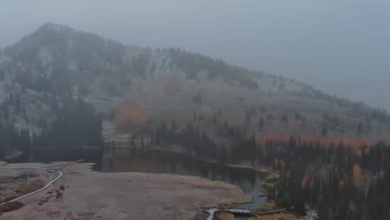 Snowy mist over Silver Lake near Brighton Resort in Utah, USA