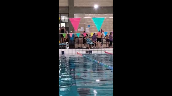 Woman slips on diving board before diving into pool in Mexico City, Mexico