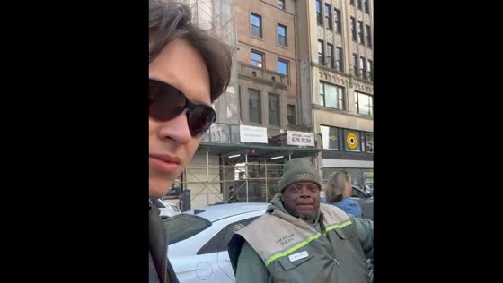 Two men imitate bird sounds in New York City