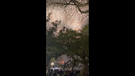 Colorful Lunar New Year’s Eve fireworks dazzle over Hoan Kiem Lake in Hanoi, Vietnam
