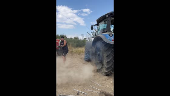 Tractor tire bursts after fire applied in Denizli