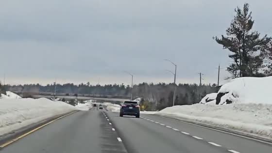 Snow piles up along Hwy 11 in Gravenhurst, Ontario