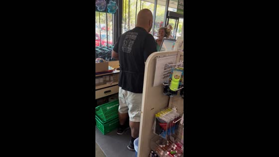 Cashier's aggressive behavior toward customer captured in Redwood City, California 
