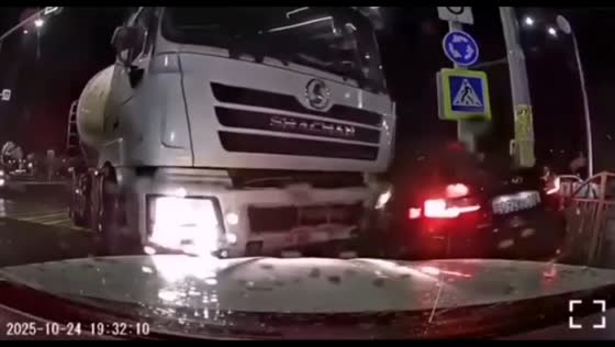 Truck collides with car in Mariupol, Ukraine