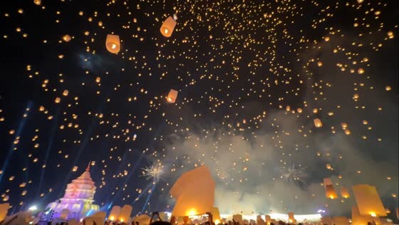 Lanterns light up the night sky in Chiang Mai, Thailand