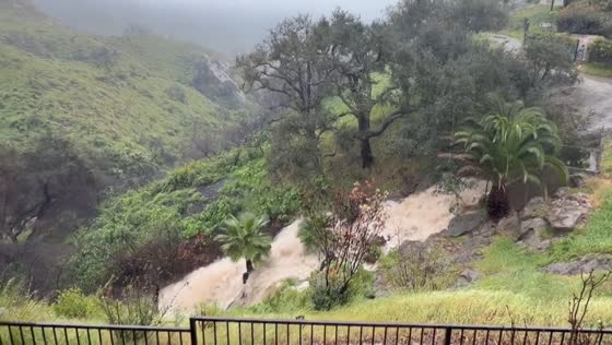 Heavy rain triggers mudslide in Palisades Hills, Los Angeles, California, USA