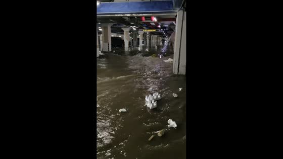 Severe flooding fills parking garage in Liaoning, China