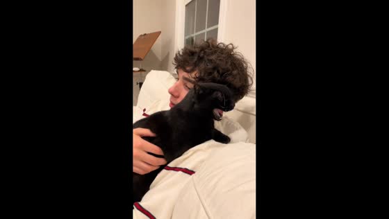 Man and cat beatbox in harmony in New York, USA