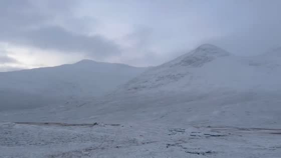 Snowy landscape along the A87 near Cluanie, Scotland, UK