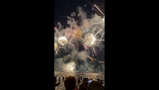 Spectacular fireworks illuminate waterfront during festival in Cannes, France