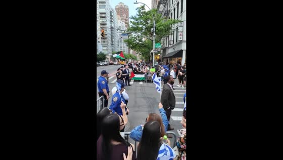 Heavy NYPD presence outside Park East Synagogue during protest in Manhattan, USA