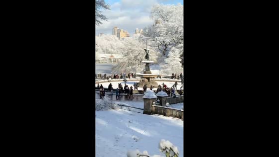 Bethesda Fountain in Central Park covered in snow in New York City, USA