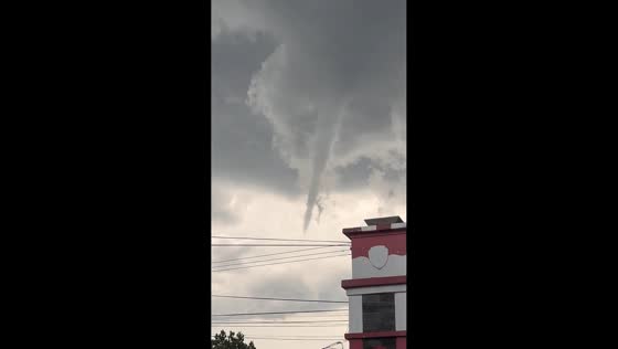 Small tornado appears in the sky over Tasikmalaya, West Java, Indonesia
