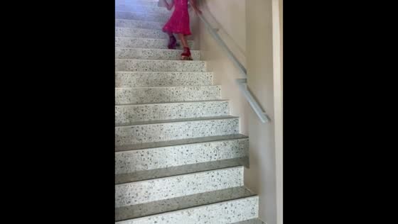 Girl slips while skating after going down stairs in Lucban, Quezon, Philippines