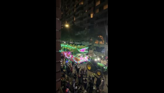 Bacchagator super-float rolls through Krewe of Bacchus parade in Louisiana, USA