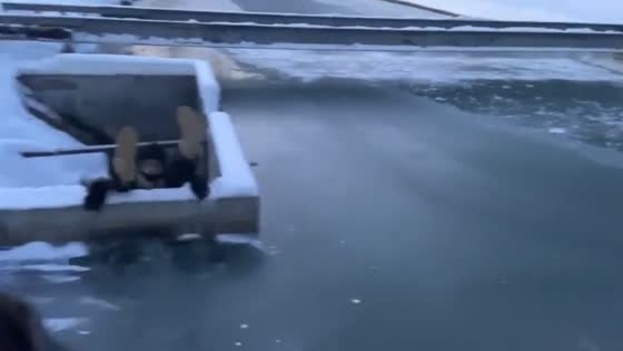 Sledding mishap on broken ice in Moscow, Russia