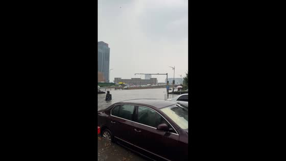 Floodwaters inundate Yanshun Road in Hebei, China