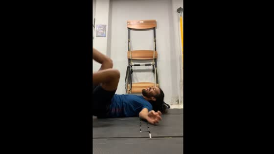 Jumping on an exercise balloon ends in a fall