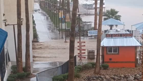 Flash flooding turns Laughlin Riverwalk into a raging torrent in Nevada, USA