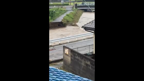 Swollen river destroys riverside walkway in Ashikaga, Japan