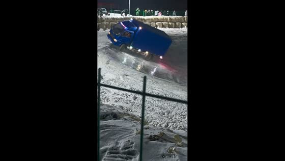 Truck skids across frozen surface during winter conditions in Jilin, China