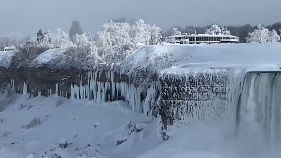 Niagara Falls partially freezes during rare sub-zero temperatures in Ontario, Canada