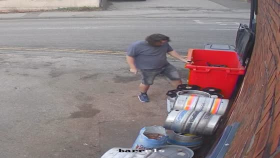 KeyKeg suddenly bursts while being prepared for disposal in Chesterfield, England, UK