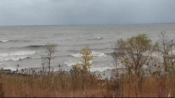 Blustery evening on the shore of Lake Erie in Ohio, USA