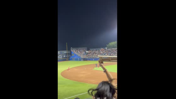 Person hits head with wooden object while cheering at baseball game in Oaxaca, Mexico
