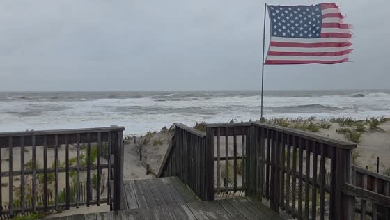 Powerful nor’easter winds whip across Sea Bright shoreline in New Jersey, USA