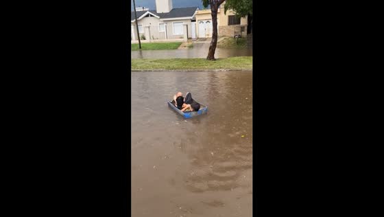 Resourceful relaxation: floating through floodwaters in DIY boat