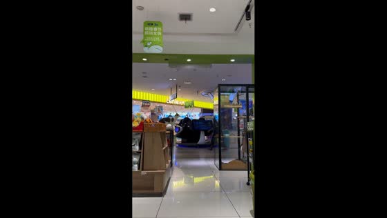 Cat misses jump onto glass cabinet inside mall in Shaanxi, China