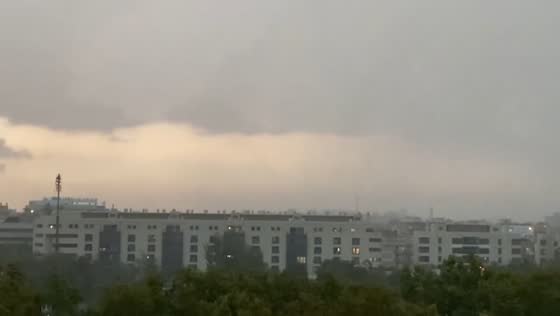 Intense rainstorm with lightning in Zaragoza, Spain
