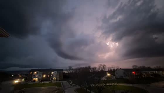 Lightning flashes as thunderstorms split near Ames, Iowa, USA