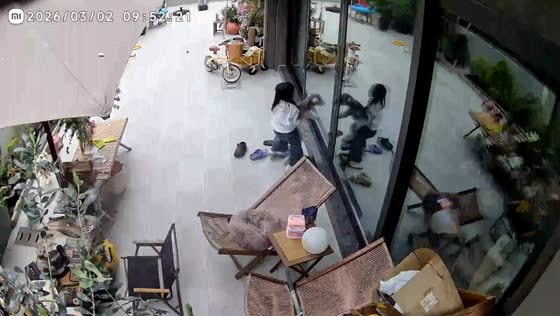 Wooden plank falls near girl and dog in Chongqing, China