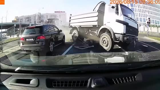 Bus and truck collide at intersection in Minsk, Belarus
