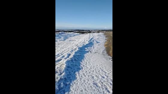 Frozen waves form along shoreline in Cabo Auricosta, Argentina