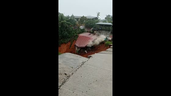 House falls and is destroyed during landslide in Labo, Camarines Norte, Philippines