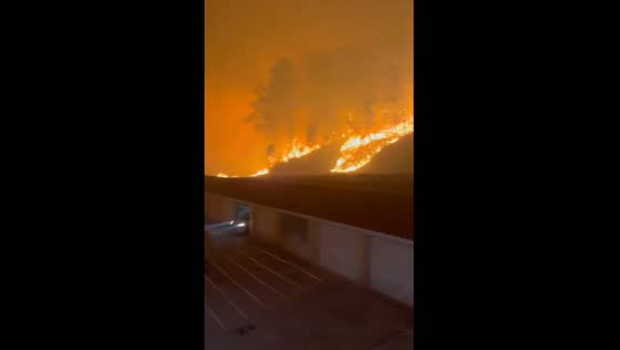 Severe wildfire burns behind residential area in Albergaria-a-Velha, Portugal