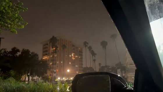 Torrential rain and strong winds lash St. Petersburg waterfront in Florida, USA
