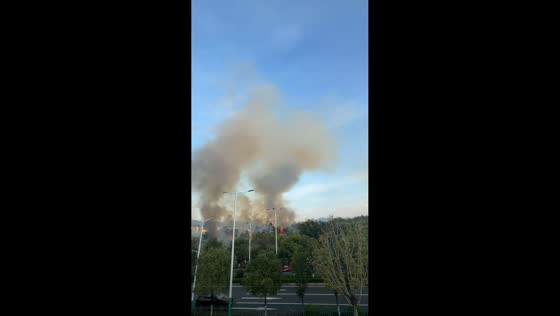 Fire breaks out in roadside wasteland in Fujian, China