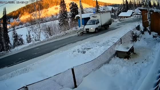 Security footage captures woman throwing herself under truck in Tashtagol, Russia