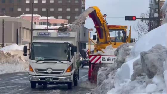 Snow-clearing operation underway in Hirosaki, Aomori, Japan