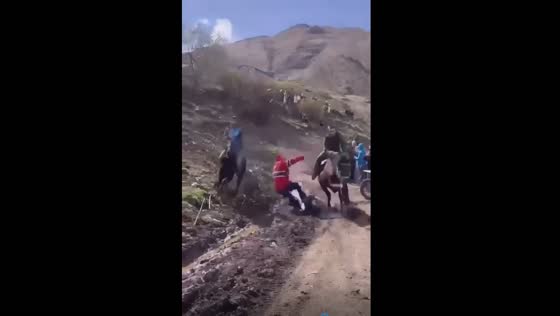 Motorcyclist knocked down by horse during holiday celebration in Dagestan