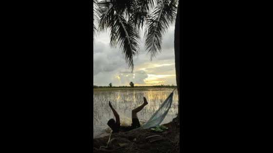 Man falls from hammock into muddy field in Ho Chi Minh, Vietnam
