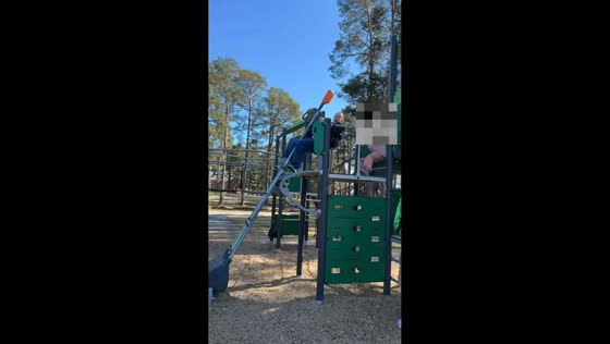 Woman loses balance on playground ride in Östersund, Sweden