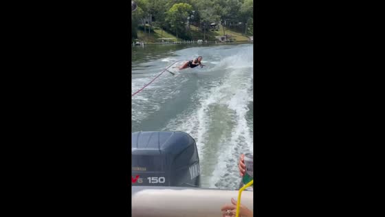 Woman falls while water skiing in Palmyra, Wisconsin, USA