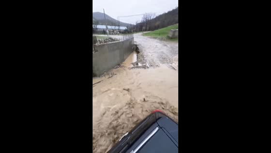 Car trapped in floodwaters in Makhachkala, Russia
